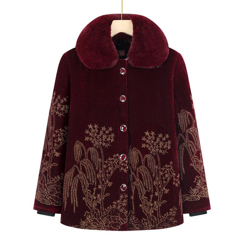 Бабушка зимняя бархатная утолщенная ватная одежда в пожилой матери пальто семидесяти или восьмидесятилетняя жена теплая ватная куртка