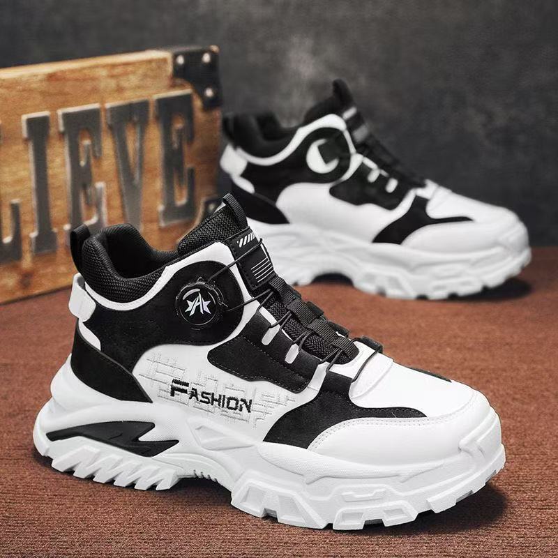 Rotating button autumn and winter heightening new sports shoes high-top casual men's shoes thick-soled outdoor Martin boots men's