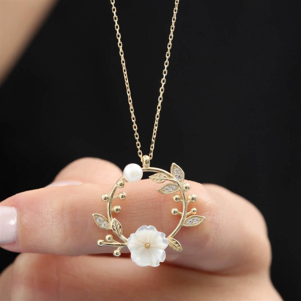 Magnolia Flower Bud Gold Color Flowers Silver Necklace