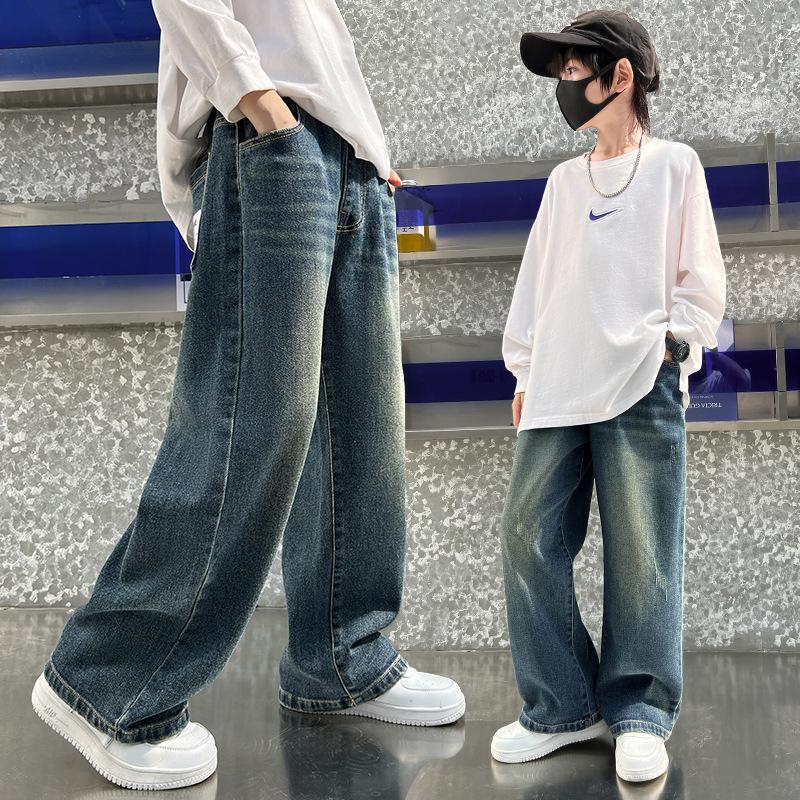 Boys Trousers Spring Autumn Wide Leg Jeans Stylish Kids Casual Straight Leg Denim Pants For Big Boys