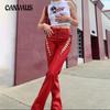 Women's Summer Fashion Trend of New High-waisted Hollow Straps Straight Leg Harness Slim Thin Leather Trousers