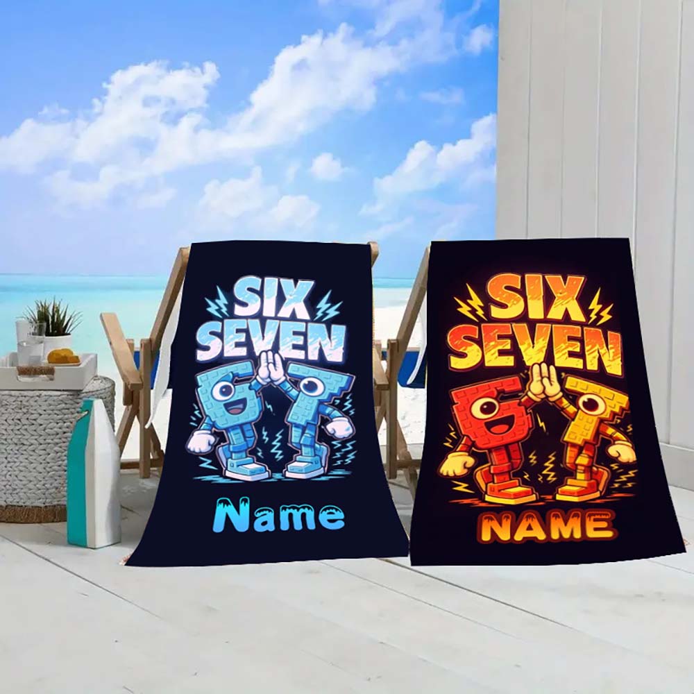 1pc Custom Personalized Number Six Seven Beach Towel, Cool Cartoon Gamer Themed Quick Dry Towel For Summer Beach Vacation
