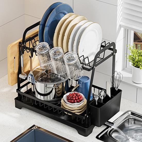 Storage Rack Two-Tier Dish Drying Rack Large Capacity Easy To Install Rust-Resistant Kitchen Countertop Utensil Dish Rack with Drain