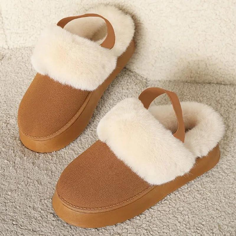 Fashion New Style Women's Woolly Slippers Women Wear New Fur One Plus Velvet Snow Boots Bao Head Winter Thick Sole Half Mop Cotton Shoes