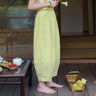 Женские хлопково-льняные свободные повседневные брюки-шаровары с эластичной талией, однотонные, универсальные