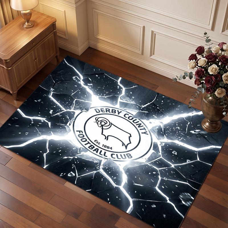 Ковер из хрустального бархата с принтом футбольного клуба Derby County, Удобный, Впитывающий влагу, Нескользящий, Для помещений