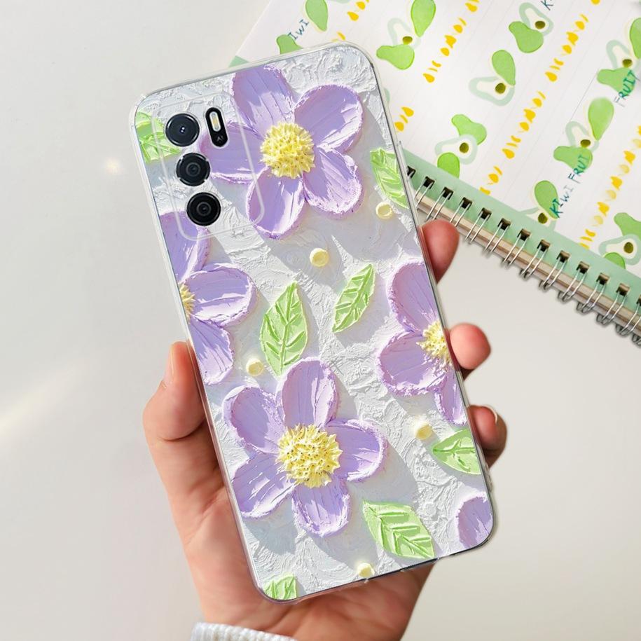 For OPPO A16 Case A16S A54S Soft Silicone Phone Case For Oppo A16 CPH2269 Clear Flower Funda Back Cover on OPPOA16s A 54s Bumper