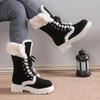 Women's Winter Plush Boots Ankle Boots Snow Boots Warm Cotton Ankle Boots Thick Sole Mid-tube Front Lace-up Plush Thick Cotton Shoes