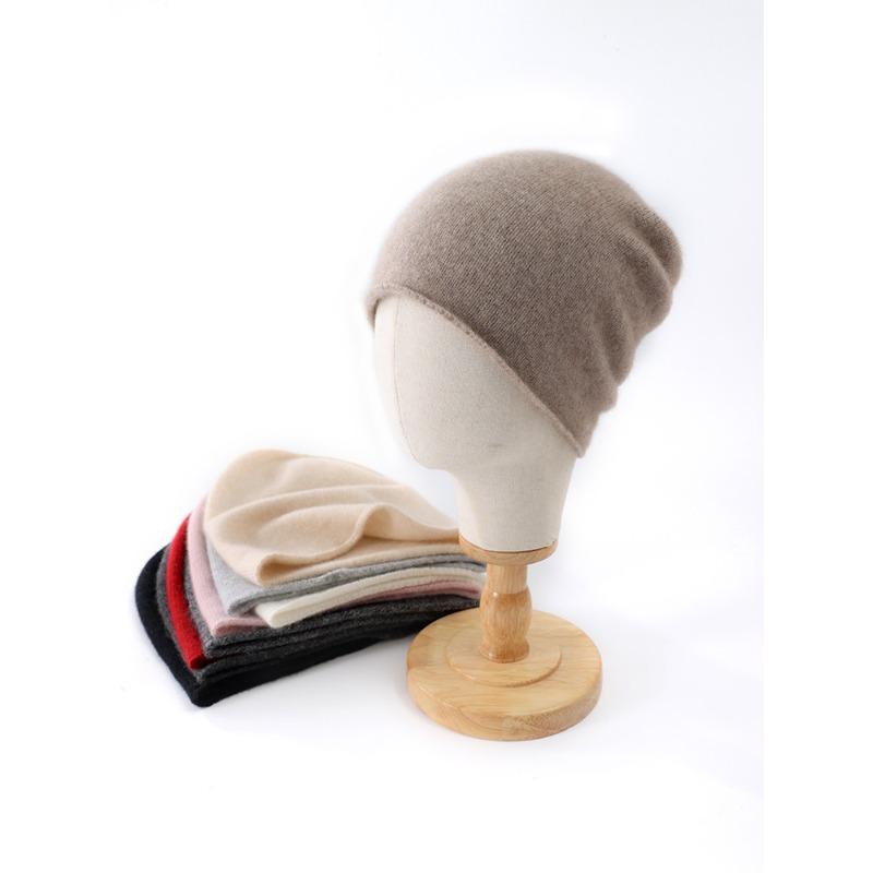 Women Knitted Hats Solid Color Rolled-up Thickened Warm Ear-protecting Cashmere Hats Autumn Winter Outdoor Wear Caps for Unisex
