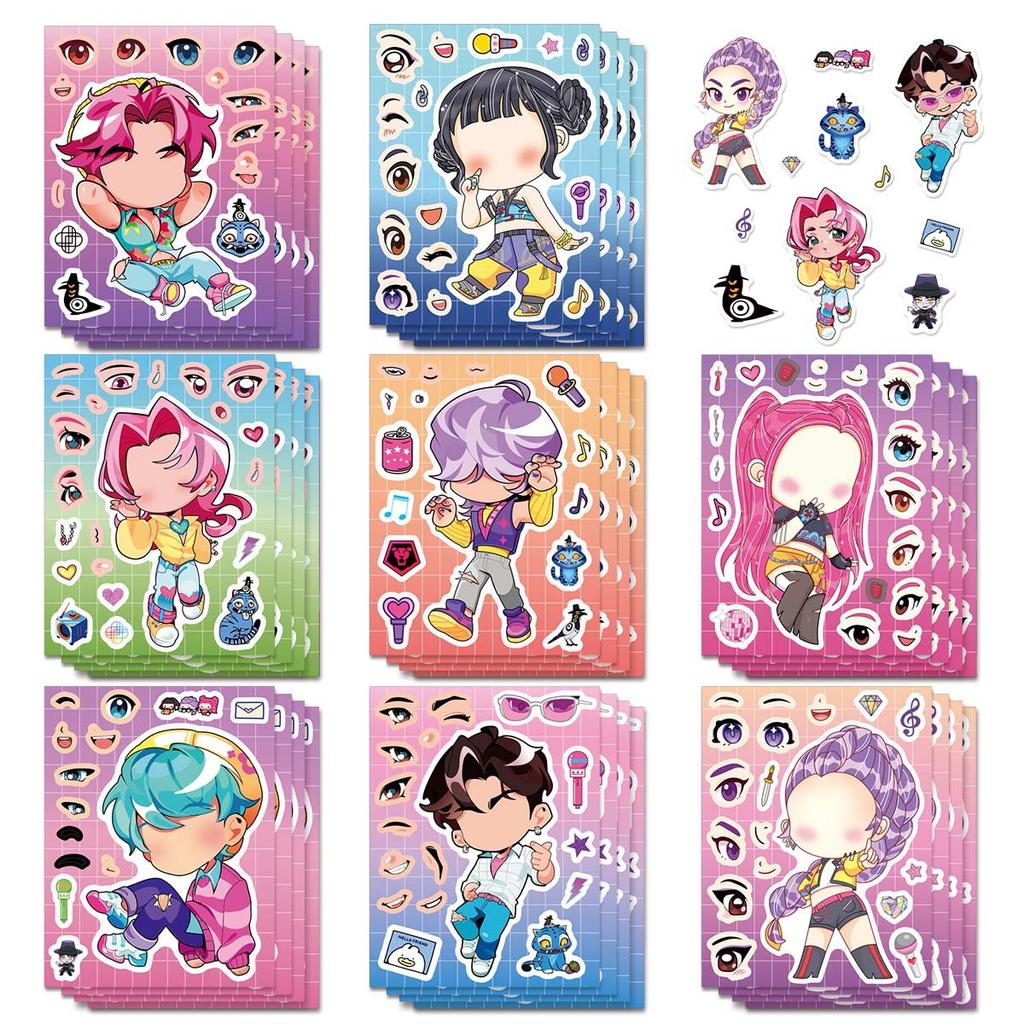s New 8/16/24Pcs Cute KPop Demon Hunters Puzzle Stickers Make a Face Cartoon For DIY Phone Laptop Luggage Graffiti Decals
