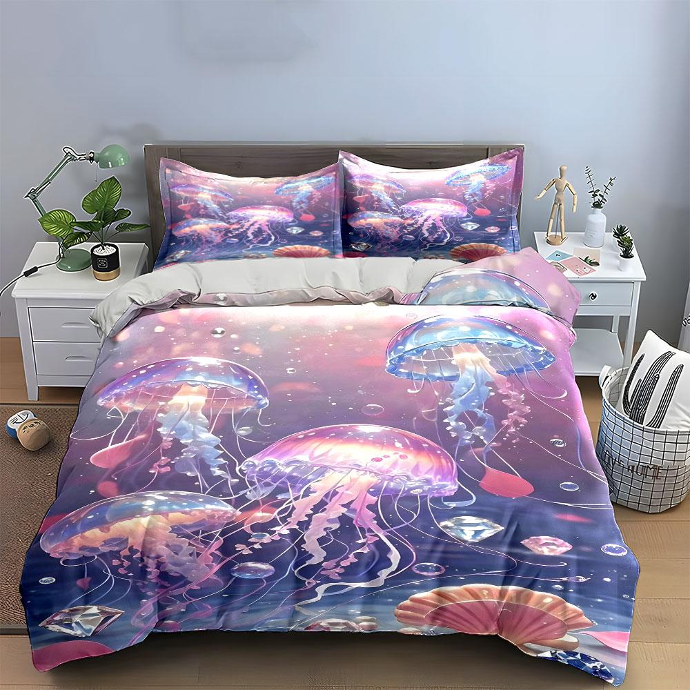 Glowing jellyfish and seashells. Bedding sets Duvet cover sets Duvet covers Pillowcases(1 * Duvet Cover 2 * Pillowcases without duvet insert)