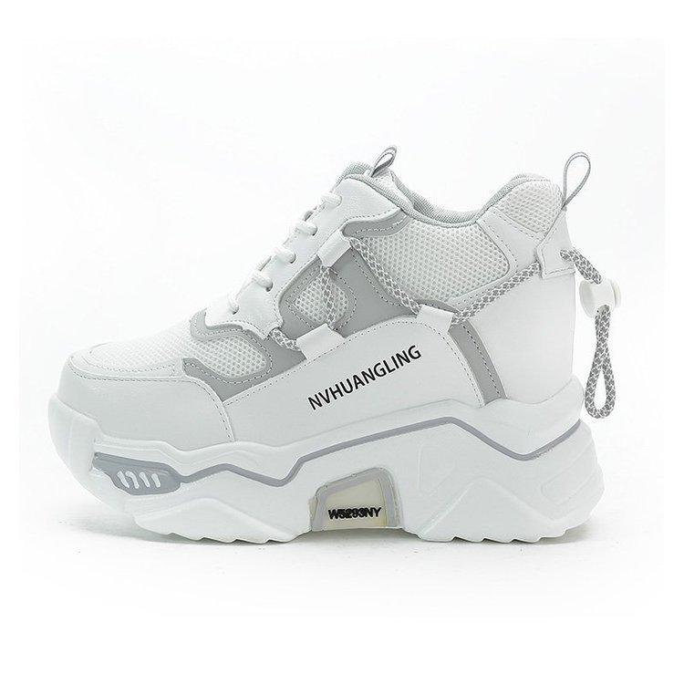 Весенне-осенние новые кроссовки на толстой подошве на наклонном каблуке, кожаная повседневная обувь на шнуровке соответствующего цвета