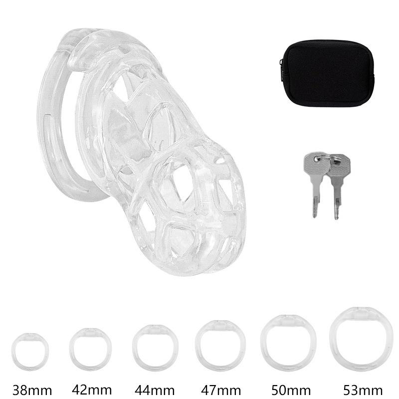 With 5 Size Cock Rings Penis Soft Silicone Chastity Cage Device Anti-Cheating Penis Lock Restraints for Men Discreet Sex Toy 18+