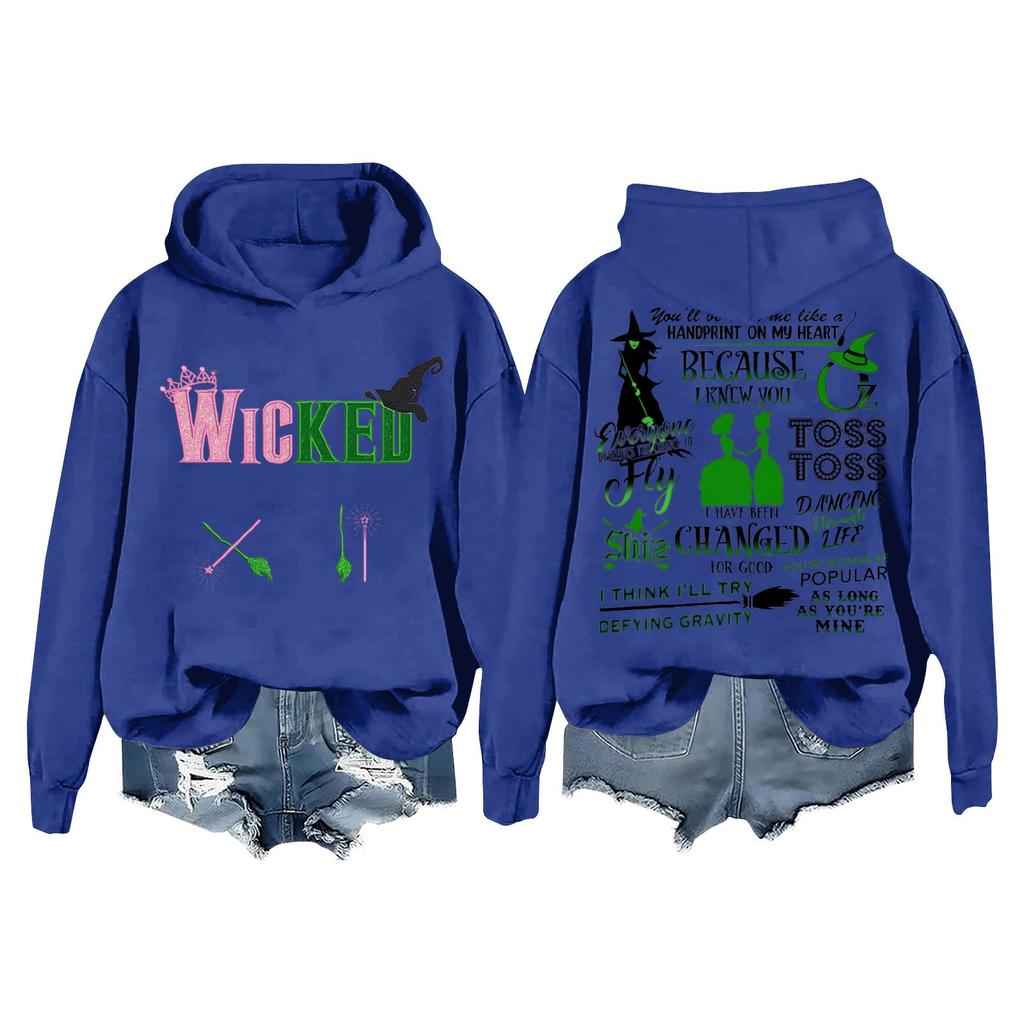 Женская повседневная толстовка с капюшоном и принтом ведьмы с длинными рукавами