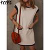 Women's Fashion Summer Spring Solid Color Print Short Sleeve O-Neck Loose Waistline Casual Dresses