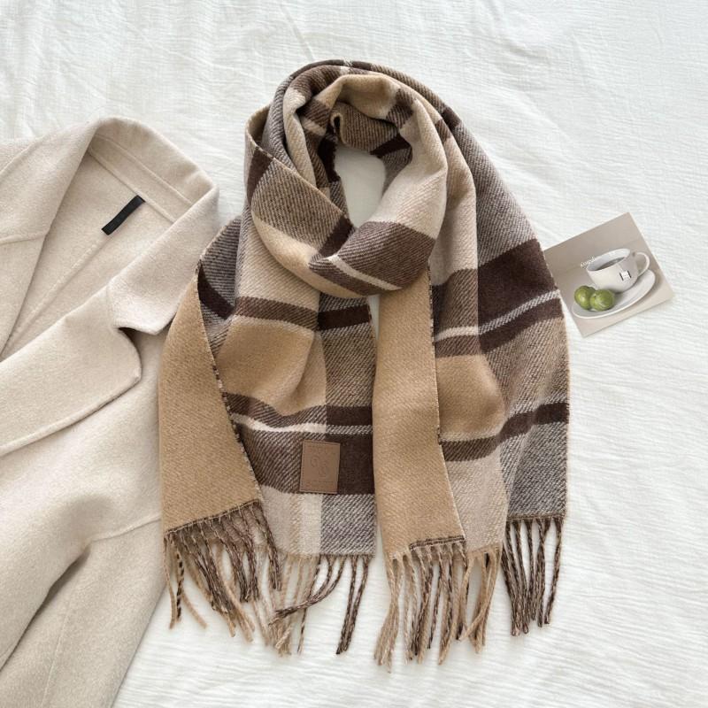 Warm Wool Blend Scarf With Fringe Plaid Winter Oversized Shawl Wrap Women Students
