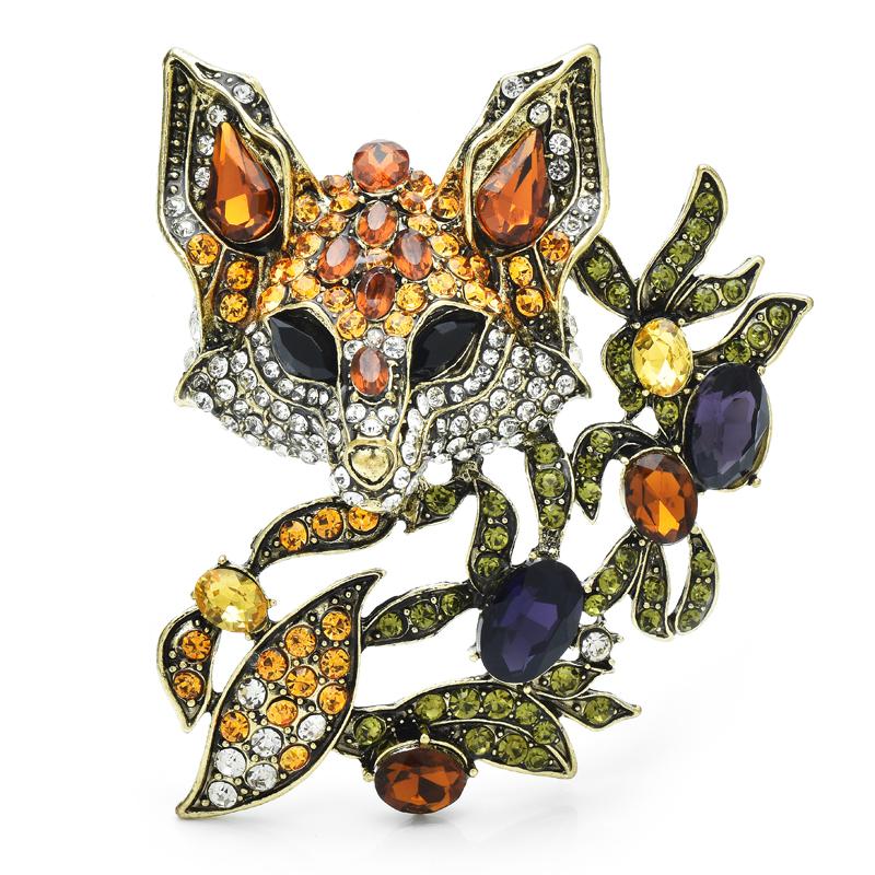 Crystal Fox Brooch for Women Unisex Vintage Animal Party Corsages Pins Gifts