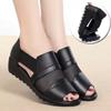 Summer Mother Sandals Women Wear Soft Leather Soft Bottom Slope Heel Thick Bottom Fish Mouth In the Elderly Women's Sandals