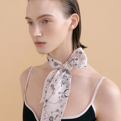AVVINA PELLE Zodiac Long Twilly Silk Scarf - Cream