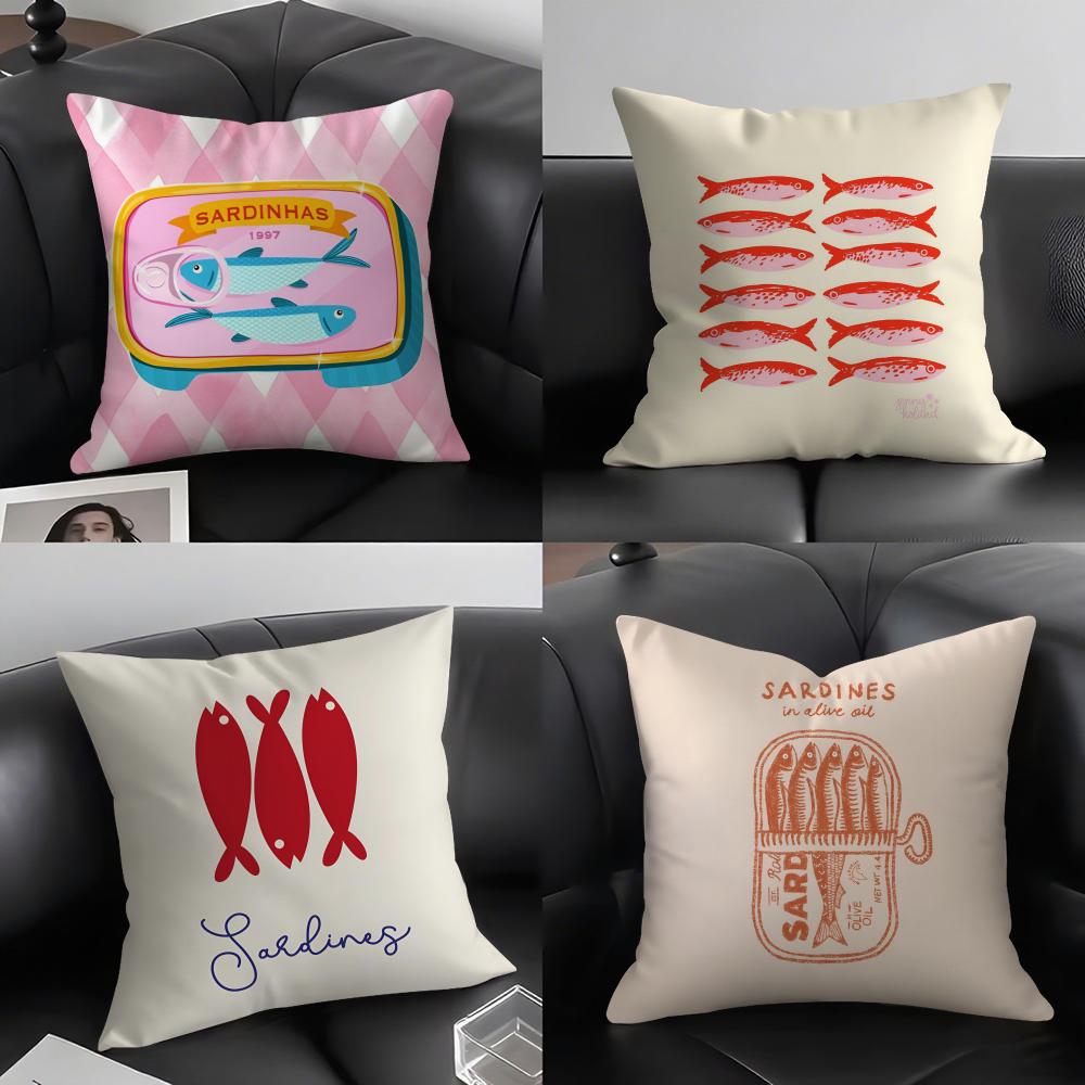 Cute Coastal Charm SardineS INS Cushion Cover Pillowcase Ultra Soft Skin Friendly Fabric Cloud Like Comfort Concealed Zipper