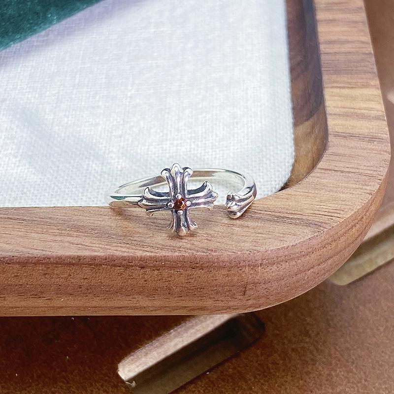 [Jewelry Collection] Retro Personality Medieval Iris Cross Open Ring Light Luxury High-End Ring Woman