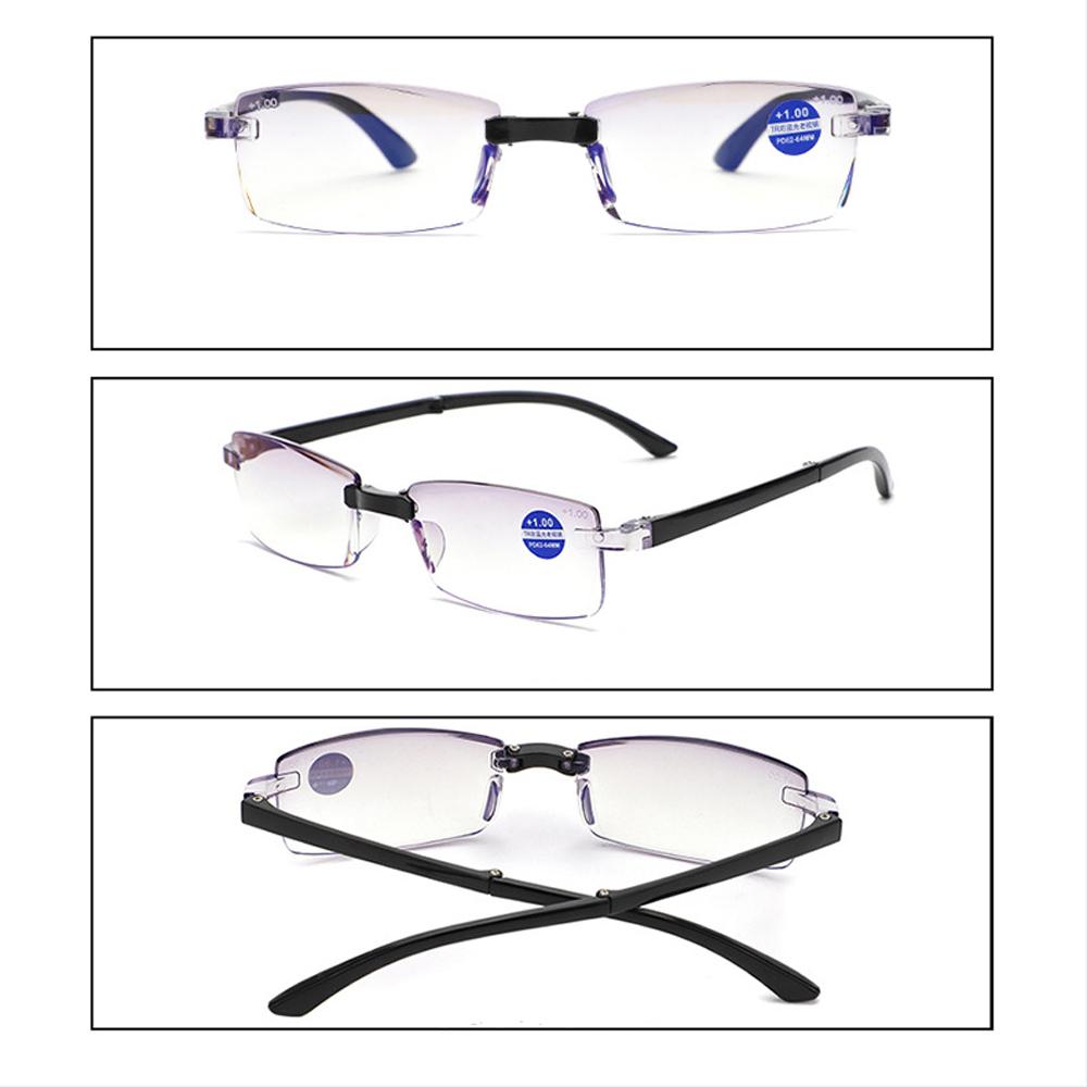 Two Pairs Foldable Reading Glasses Anti Blue Light Portable Rimless Frame for Women Men +0 75 To +4 00