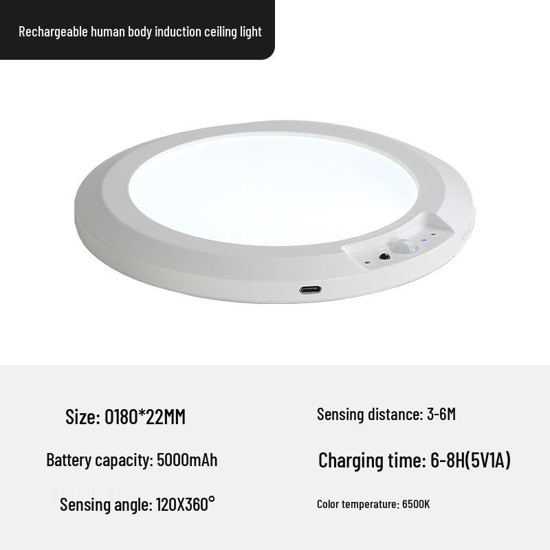 Wireless LED Ceiling Light with Motion Sensor & Remote, USB Rechargeable for Hallway, Cloakroom, or Balcony.