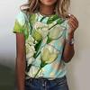2025 Summer Women's Round Neck T-Shirt Fashion Printed Flower Pattern Top Simple Design Harajuku Short Sleeve T-Shirt