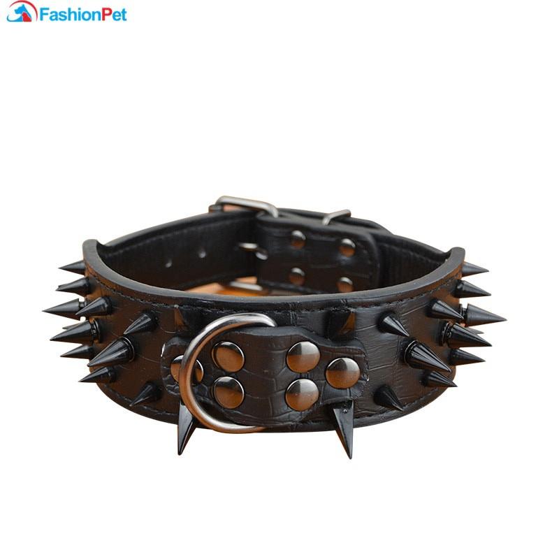 Высококачественный ошейник для больших собак из искусственной кожи с черными острыми шипами и шипами для больших собак Pitbull Mastiff