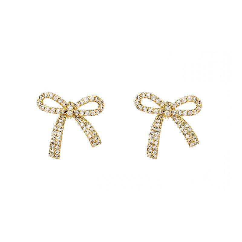 2024 Exquisite Sparkly Silver Needle Bow Earrings: Trendy, High-End, and Influencer-Style for Women