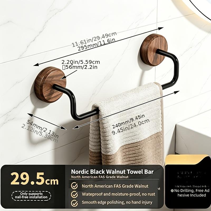 Wall Mounted Towel Holder Walnut Wood Black Carbon Steel Structure 5cm Spacing Household Bathroom Shelf
