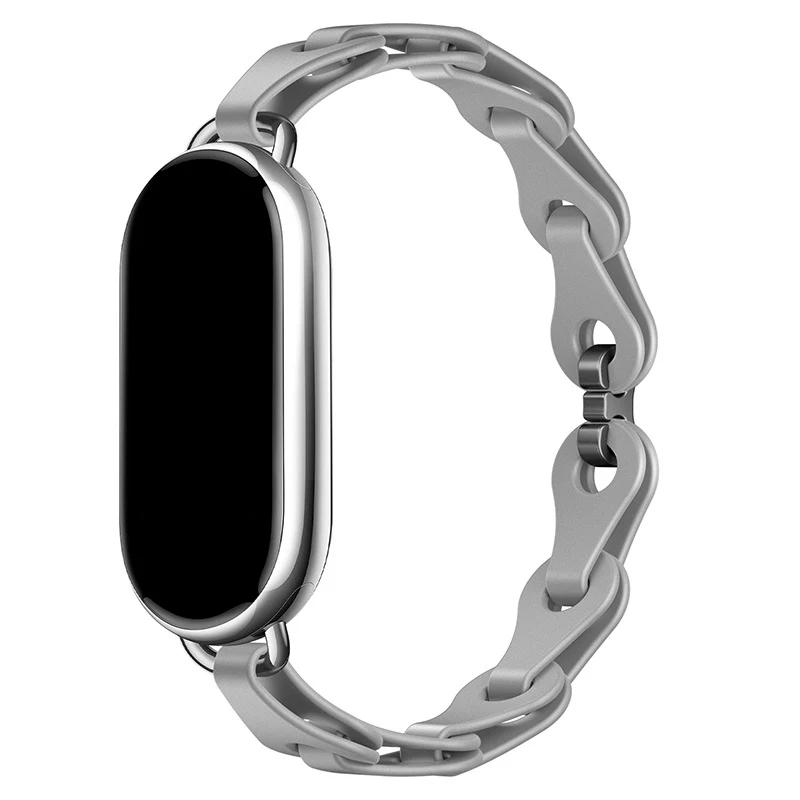 Резиновый ремешок для Xiaomi Mi Band 8 Браслет с пряжкой из нержавеющей стали для Miband 8 NFC Модный женский стиль Запасной силиконовый ремешок