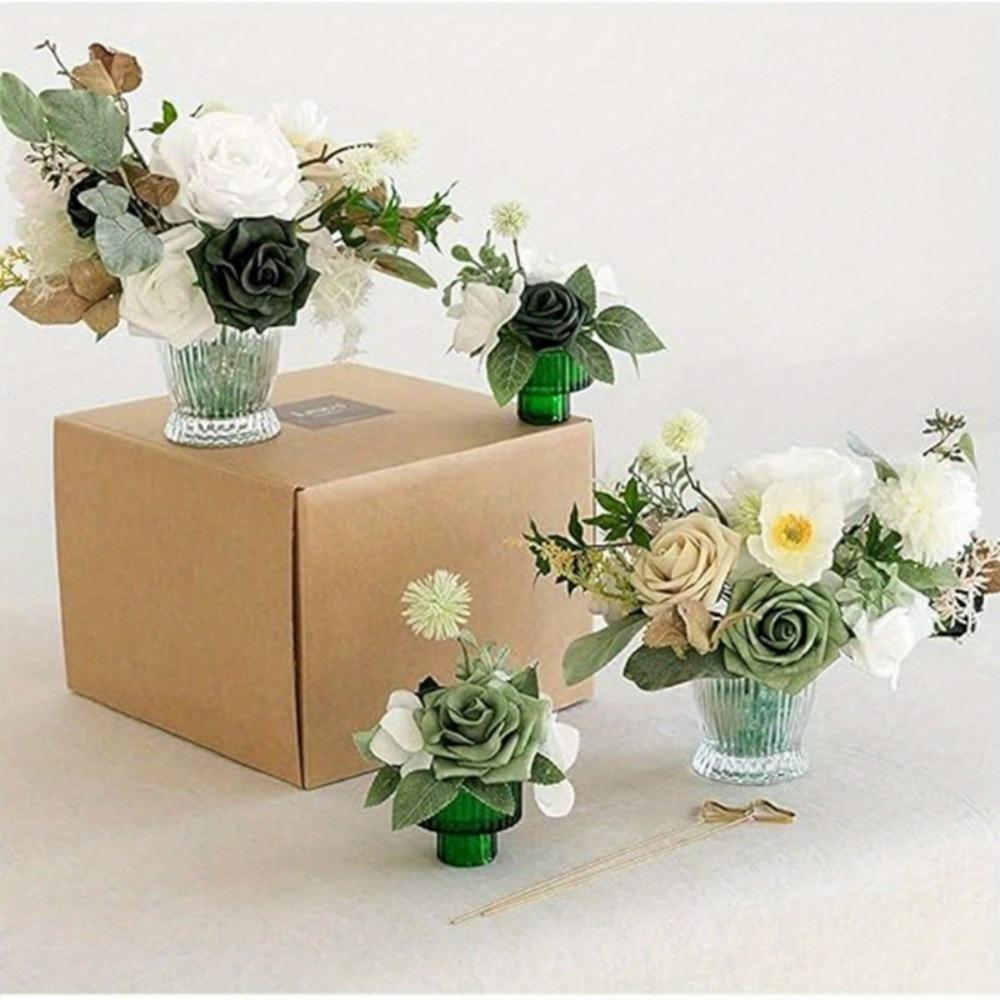 25PCS Wedding Bouquet Artificial Flowers Green Flowers with Stems Green Roses for DIY Centerpiece Corsage Flower Arrangement Bridal Shower Decorations