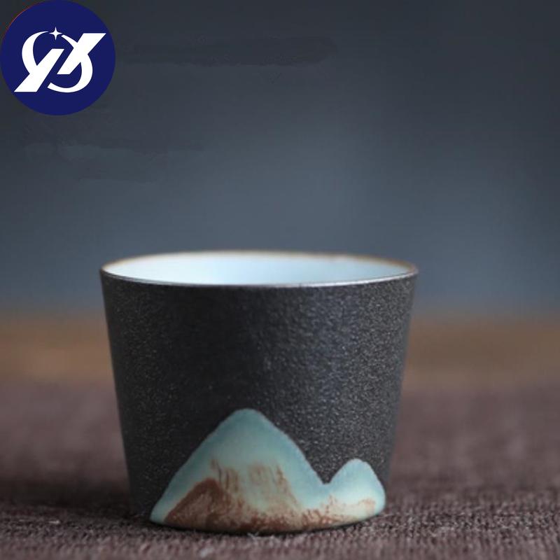 Hand Painted Mountain Ceramic Teacups Coarse Pottery C Nese Kung Fu Tea Set Handmade Teaware