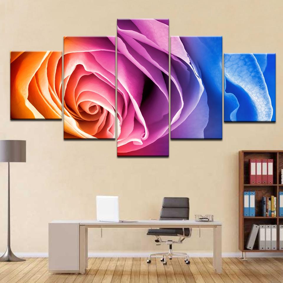The colorful art rose flowers 5 Panel HD Print wall posters Canvas Art Painting For home living room decoration