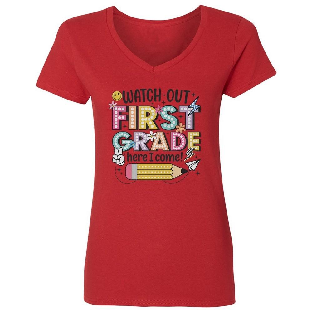 First Grade Here I Come - Back to School Fun Graphic Ladies' V-Neck Tshirt Unisex T-Shirt