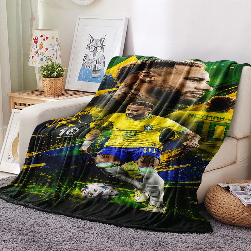 1PC Neymar Jr Patterned Flannel Blanket Suitable For All Seasons for Home Decor Warmth and Comfort Gifts Holiday Present