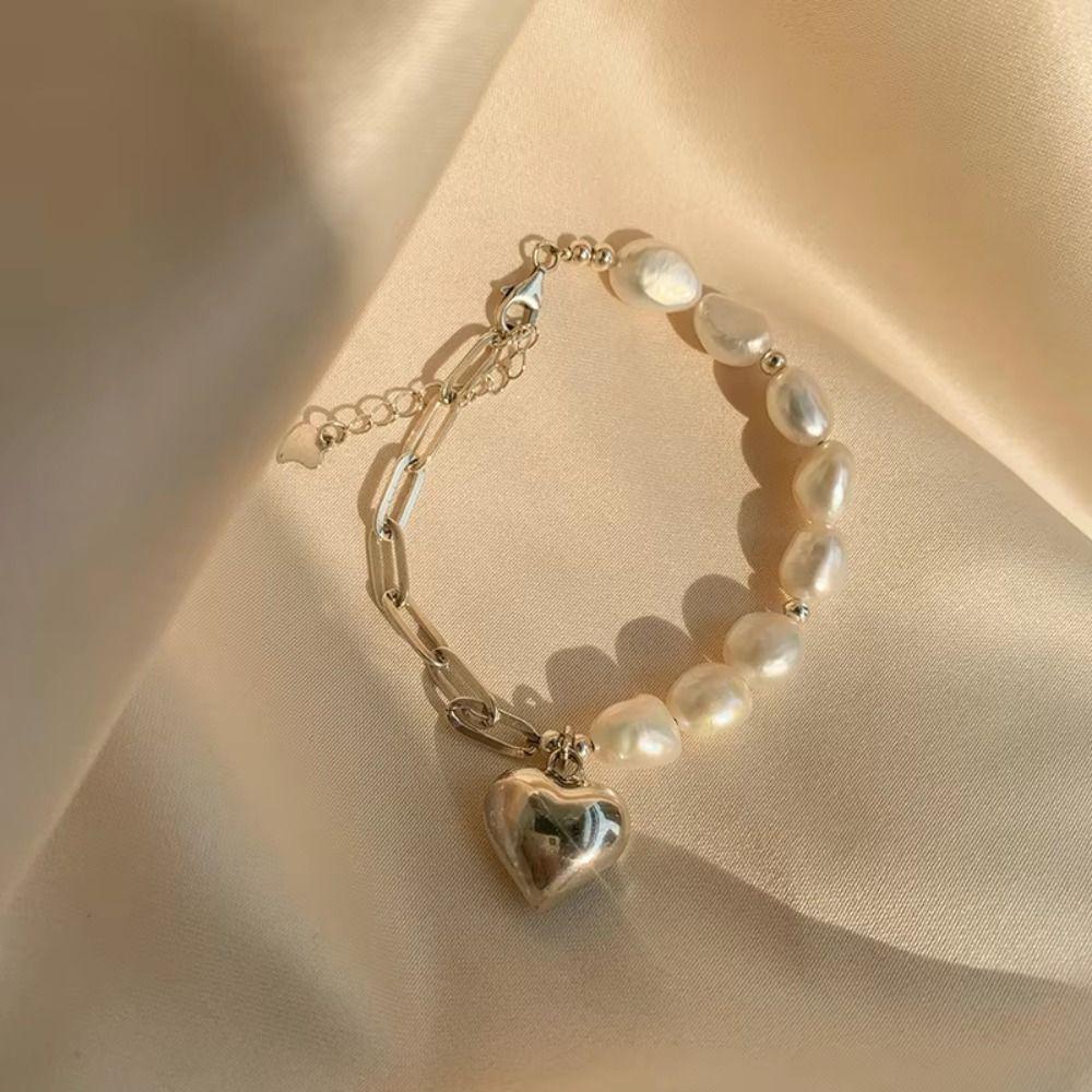 Fashion Jewelry Women Bracelet Adjustable Heart Shaped Bracelet Sweet Pearls Bracelet  Girls