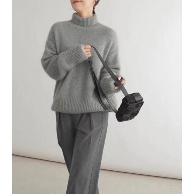 Женский свободный вязаный свитер-пуловер, осенне-зимний, толстый, полувысокий воротник, однотонные свитера, элегантные, винтажные, женские, повседневные, тонкие, базовые джемперы 25560