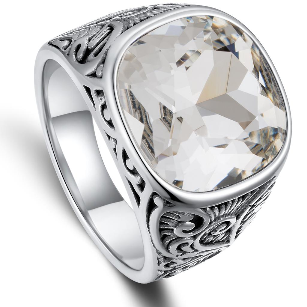 Retro European American Style Men'S Stainless Steel Ring, Fashionable Simple Creative Design, Synthetic Faux Gemstone,