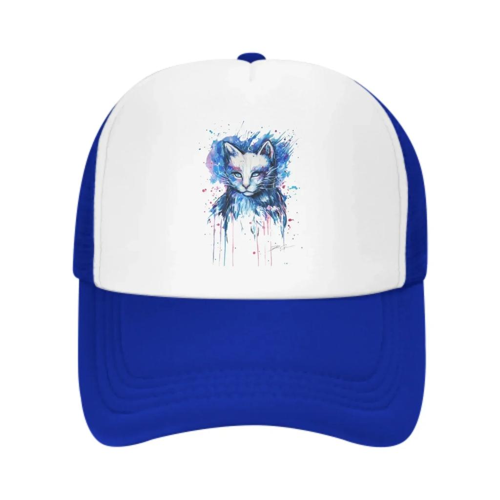 Watercolor Cats Mesh Trucker Hats for Unisex Women Adjustable Casual Fashion Baseball Caps for Outdoor Activities