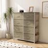 Chest of Drawers, Dresser for Bedroom with 8 Fabric Drawers, Tall Storage Unit w/ Side Storage Bag, Natural Wood Finish