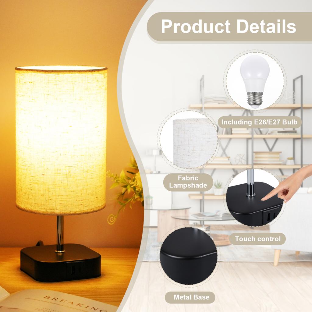 Touch Control Table Lamp Bedside Desk Lamp with 4W LED Bulb Warm White Light 3-level Dimmable