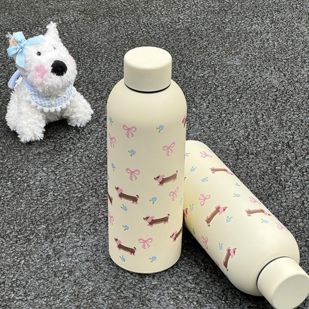 500ML Insulated Stainless Steel Travel Mug, Bow Sausage Dog Design, Double Wall Thermal Bottle for Hot & Cold Drinks