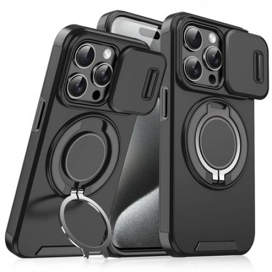 Чехол для iPhone 16 Pro Max, Магнитная крышка для камеры, Чехол для телефона с вращающимся на 360° кольцом-держателем для iPhone 16