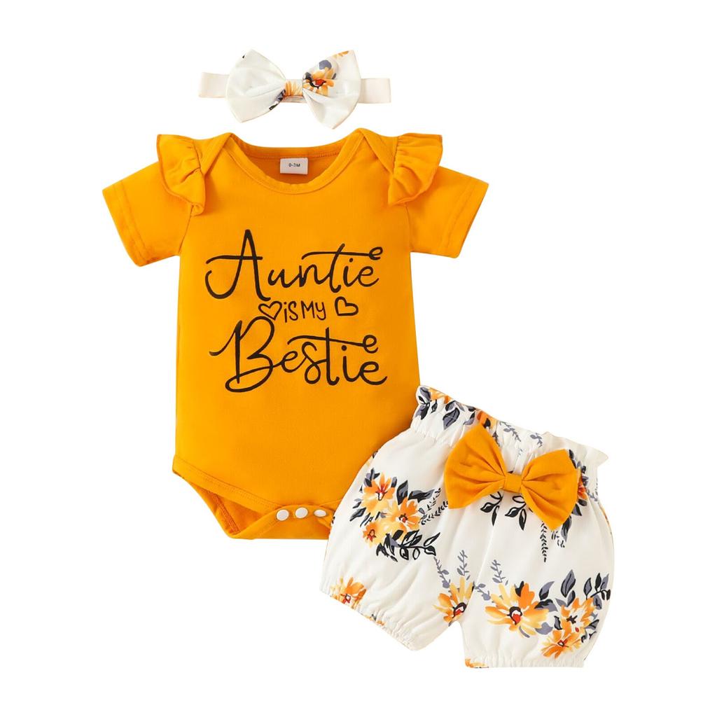 Летний комбинезон с короткими рукавами и буквами, футболка + юбка + повязка на голову, комплект для маленьких девочек, наряд для новорожденных, детский костюм, детские боди