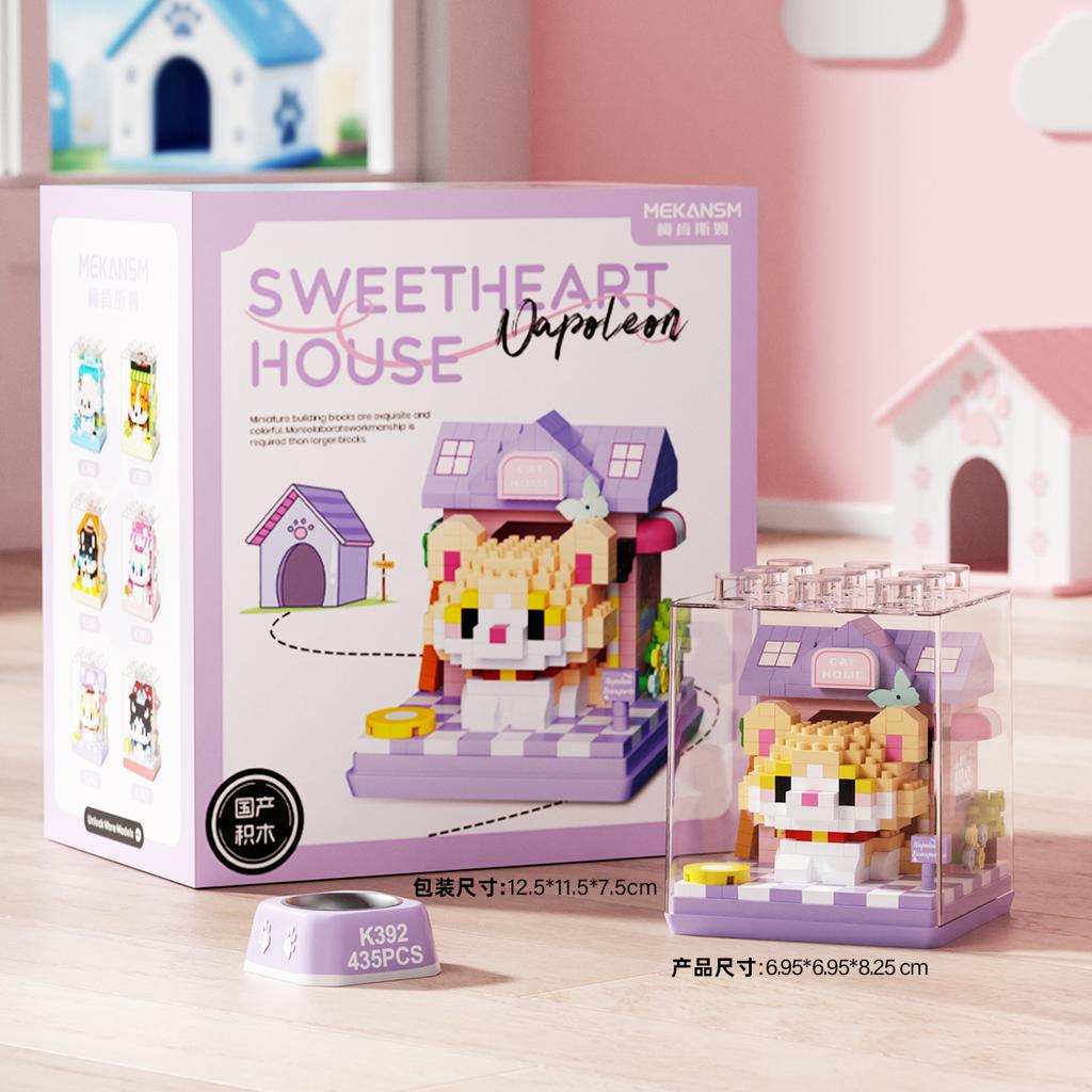 Non-Toxic Cute Mini Dog&Cats Pets House Micro Particle Building Blocks Toys Animals Models Diy Toys Birthday Gifts For Kids