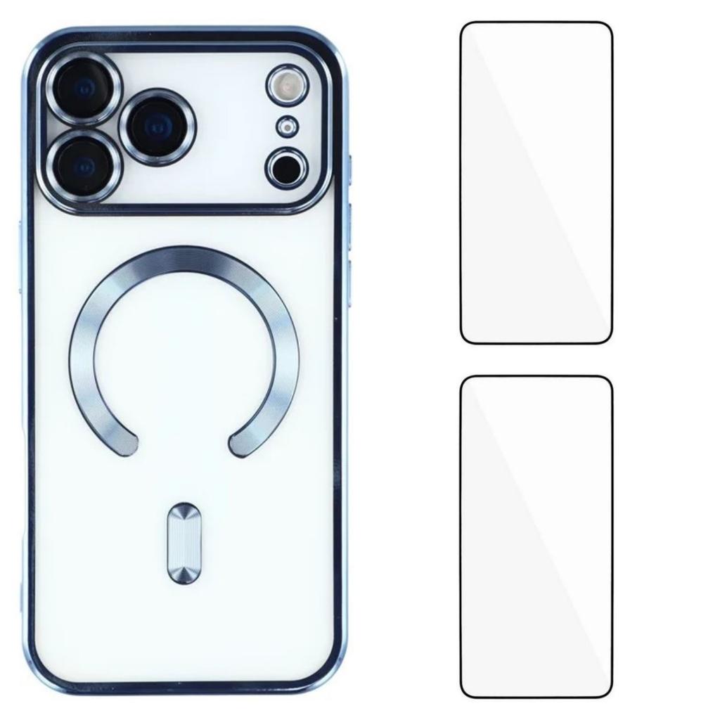 For iPhone 17 Pro Magnetic Case WANLONFENG Electroplated TPU Cover with Lens Film+2Pcs Tempered Glass