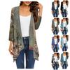 Women's Irregular Print Cardigan Jacket With Pocket Three-quarter Sleeve