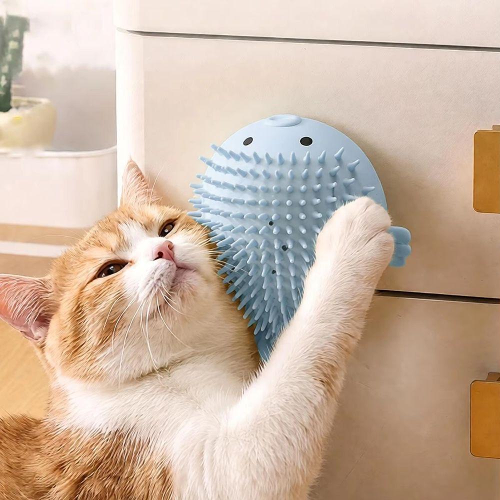 Wall-Mounted Wall Cat Self-Groomer Globefish Shape Cat Massage Brush Living Room